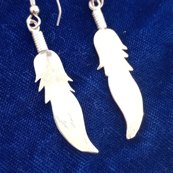 Sterling Silver Feather Dangle Earrings - Picture 5 of 12